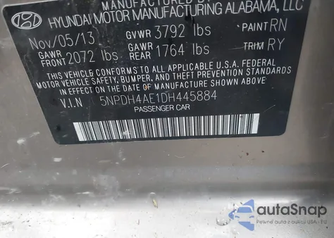 2013 Hyundai Elantra Limited from USA, damaged, VIN 5NPDH4AE1DH445884